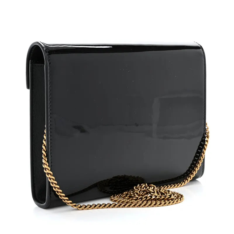 Saint Laurent Patent Monogram Cassandra Chain Wallet